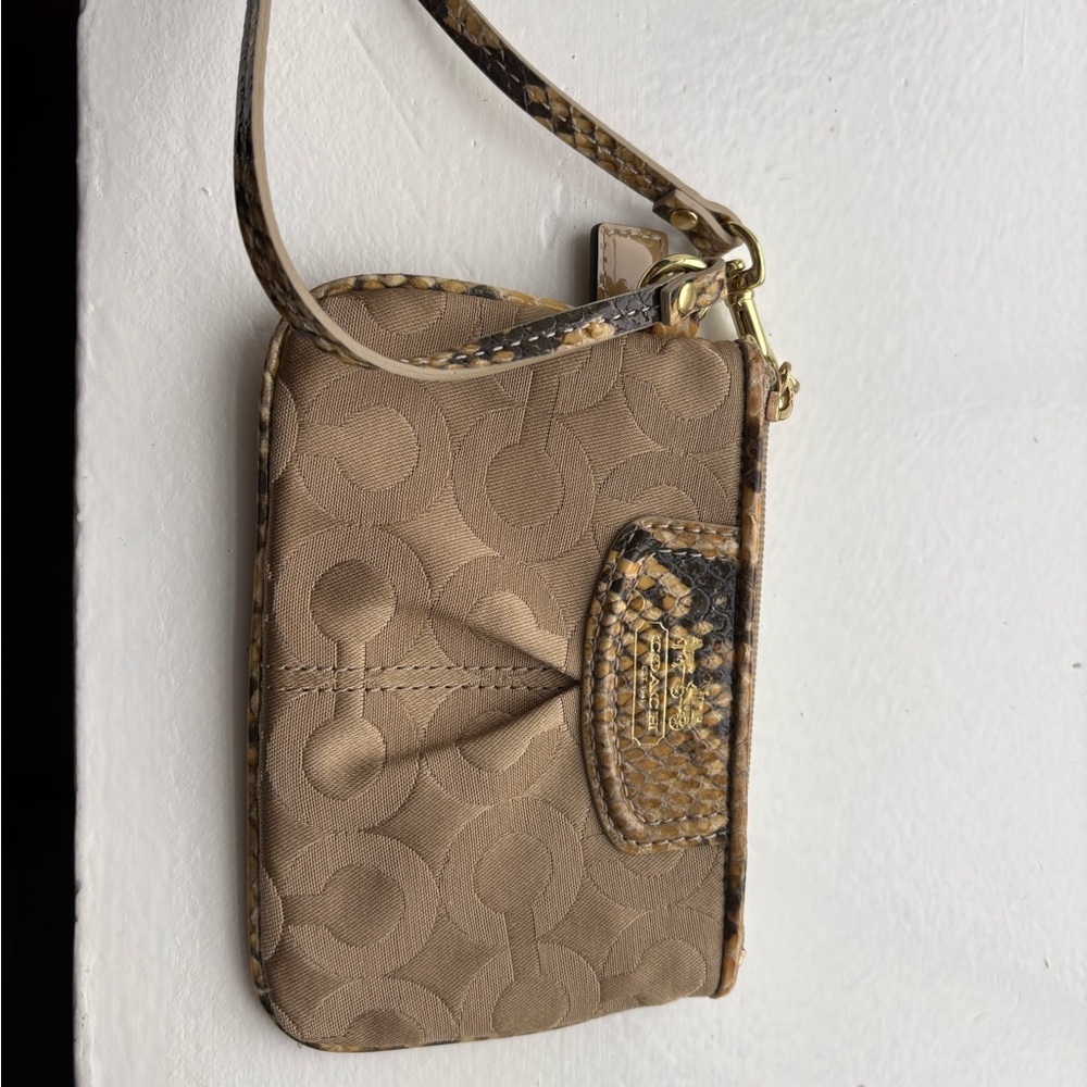 Coach Madison Op Art C Python Embossed Wristlet Signature Canvas Gold Khaki - Picture 2 of 4